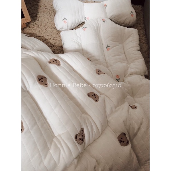 Đệm Lót Xe Đẩy Em Bé Chất Liệu Quilting Thoáng Khí Thêu Hoạ Tiết Dễ Thương Phong Cách Hàn Quốc
