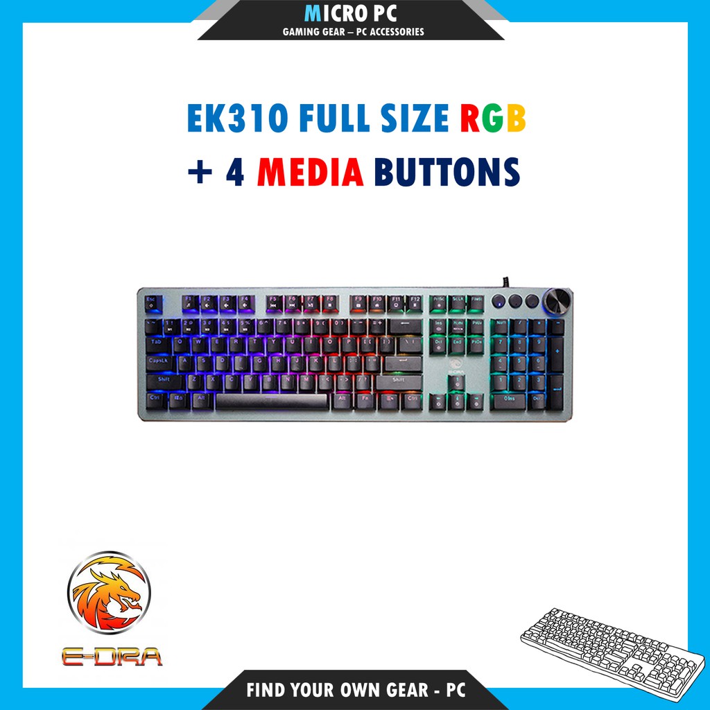 Bàn Phím Cơ Gaming 🎮FREESHIP🎮 E-DRA EK310 RGB Full Size (LED RGB, 4 phím Multimedia) - Hàng chính hãng BH 24 tháng