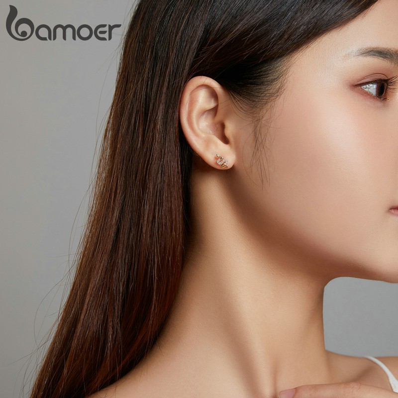 Cặp khuyên tai Bamoer BSE526 bằng bạc 925 hình rắn đính đá zircon thời trang cho nữ