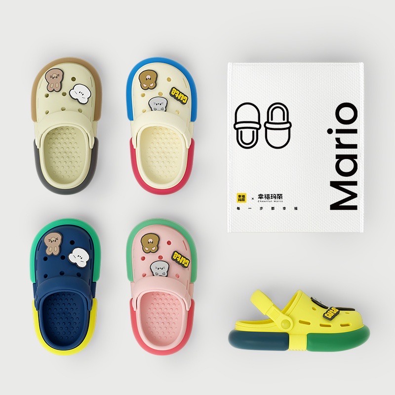 Dép sục có quai crocs Cheerful Mario chính hãng cho bé, EVA siêu nhẹ, chống trơn trượt