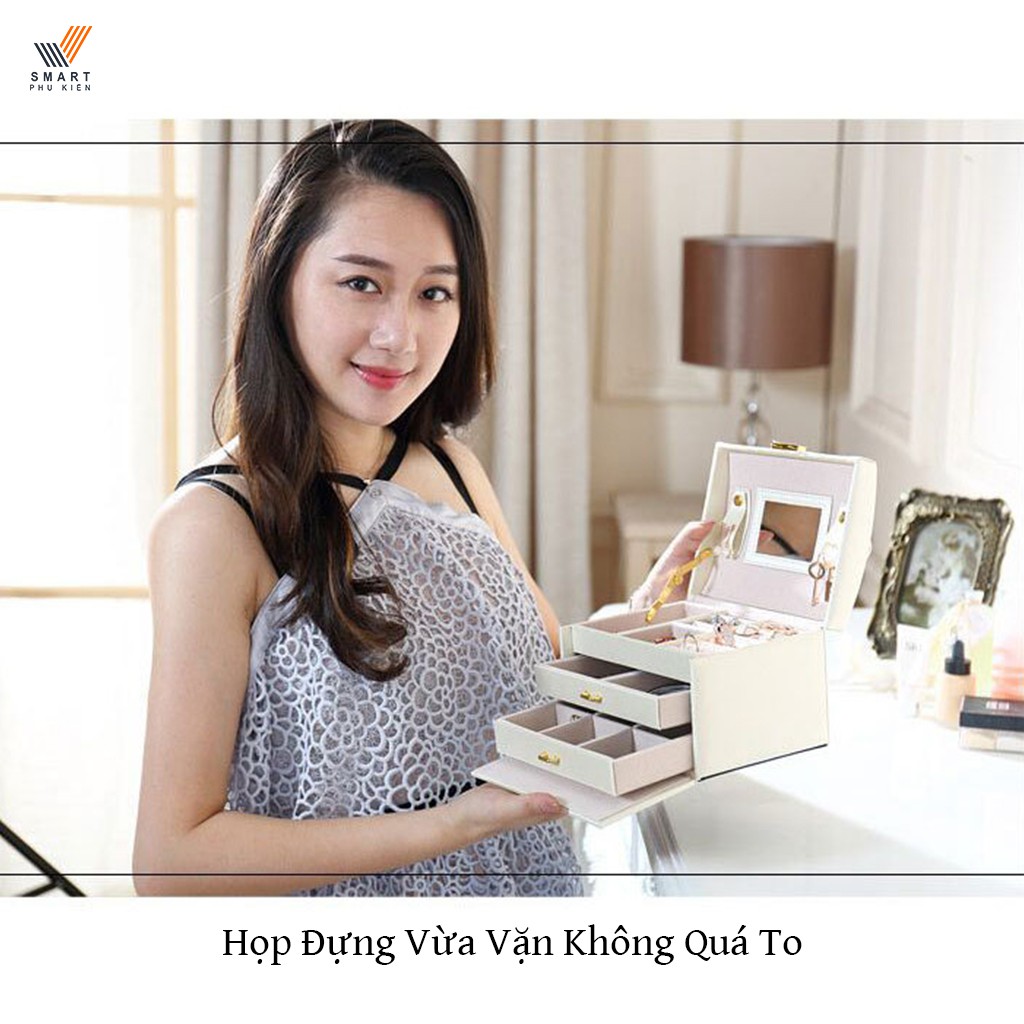 Hộp Tủ đựng trang sức bằng da cao cấp - Hộp bày đồng hồ - mỹ phẩm phụ kiện nhiều tầng kiểu dáng sang trọng có khóa