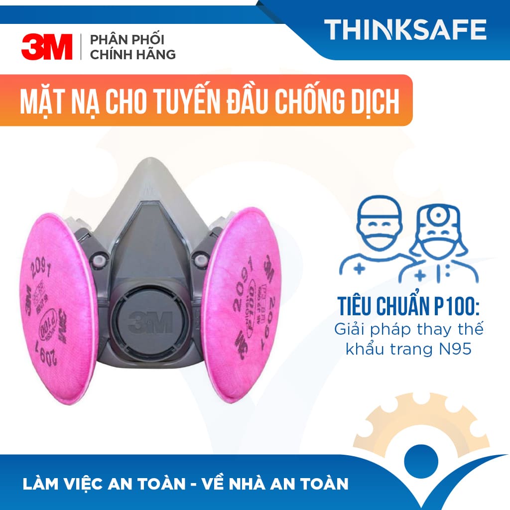 Mặt nạ phòng độc 3M 6200 phin lọc 3M 2091 lọc bụi mịn pm2.5, khói hàn, chống hơi sơn, vi khuẩn - THINKSAFE