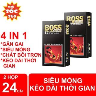 [Quà tặng][ Cam Kết Chính Hãng ] Bộ 2 hộp bao cao su 4 in 1 Boss Mỏng kéo dài thời gian gân gai hộp 12 cái