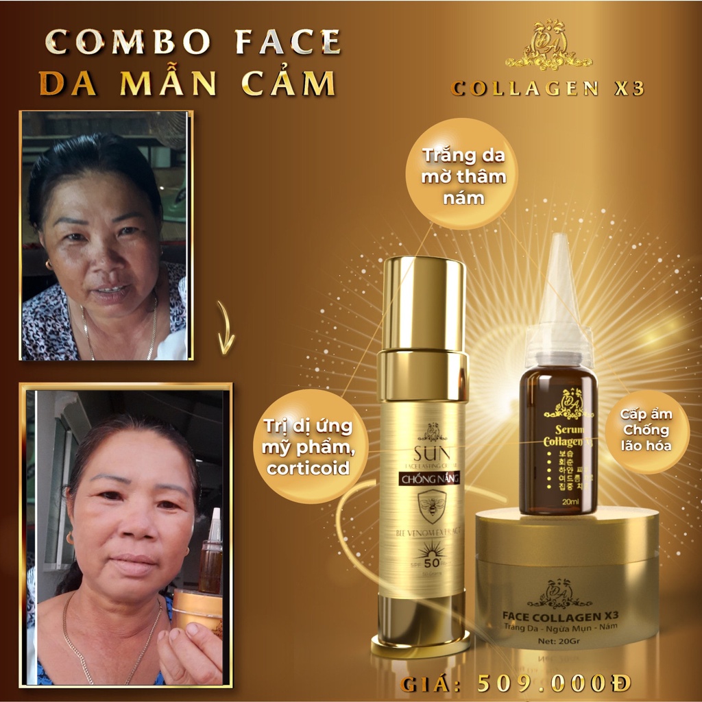 Combo kem face +serum Collagen X3+ Chống nắng X3