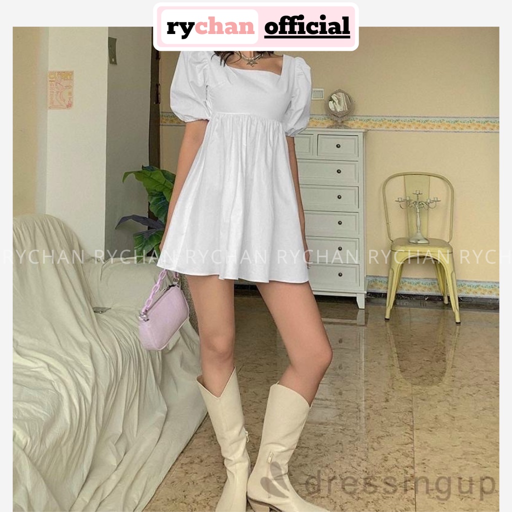 Đầm Babydoll Màu Trắng Cổ Vuông Tay Ngắn Phồng Cực Hot Hit [ẢNH THẬT CUỐI] - DX9897