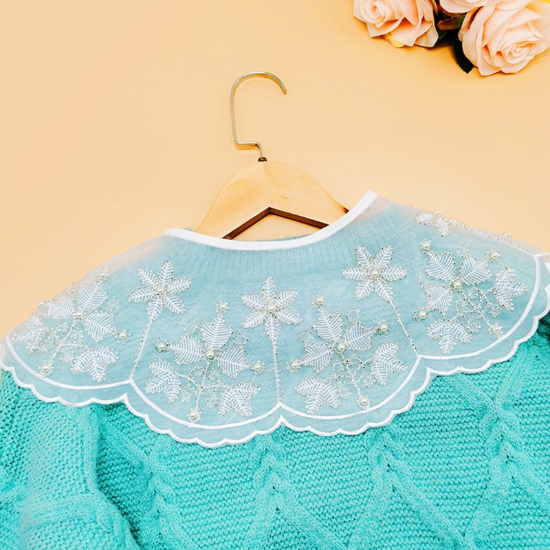 Cổ Áo Giả Thêu Họa Tiết Chiếc Lá Nhìn Xuyên Thấu Cho Nữ