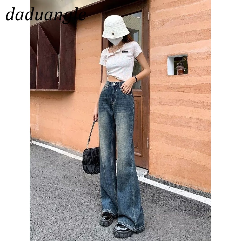 Quần jean Daduhey lưng cao ống rộng thời trang phong cách Hàn Quốc cho nữ