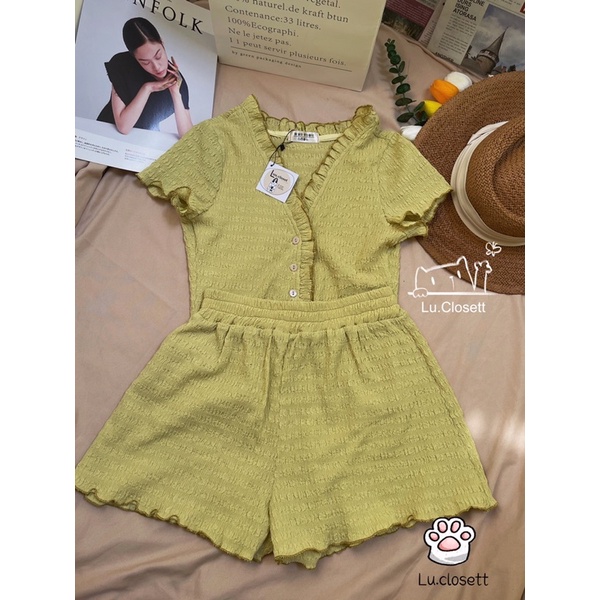 Set bộ áo quần short thun xốp nhăn nhúm kiểu cộc dáng ôm body lu.closett