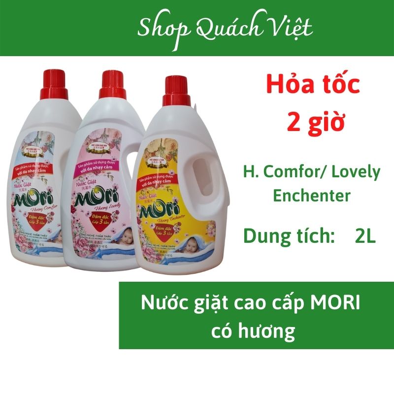 Nước giặt MORI cao cấp hương Comfor/ Enchenter/ Lovely, can 2L, hương thơm nhẹ nhàng - dành được cho trẻ em