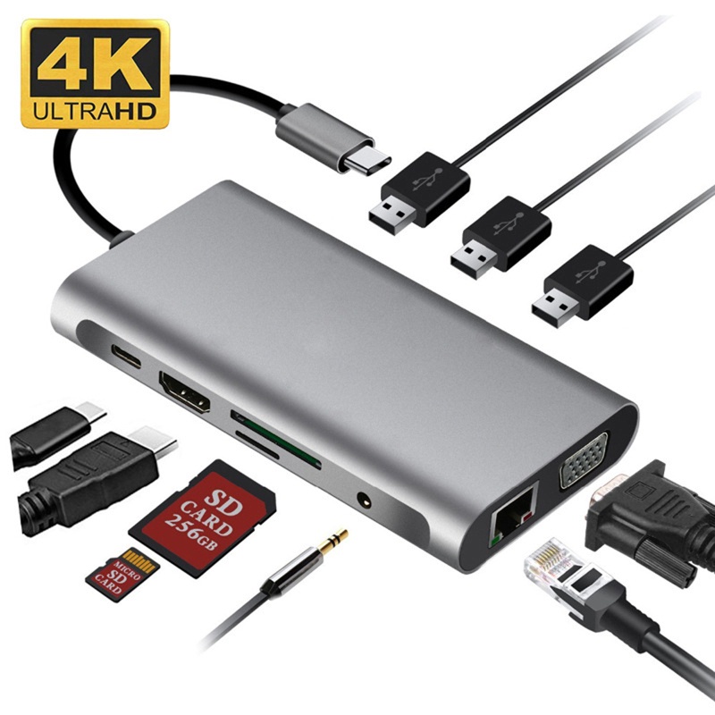 Bộ chuyển đổi USB Type C sang HDMI 4K VGA RJ45 Lan Ethernet SD TF USB-C Type C USB 3.0 3.5mm | BigBuy360 - bigbuy360.vn