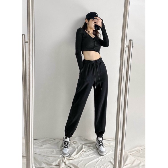 Quần ống rộng jogger cạp chun chất nỉ da cá dày - phong cách ulzzang