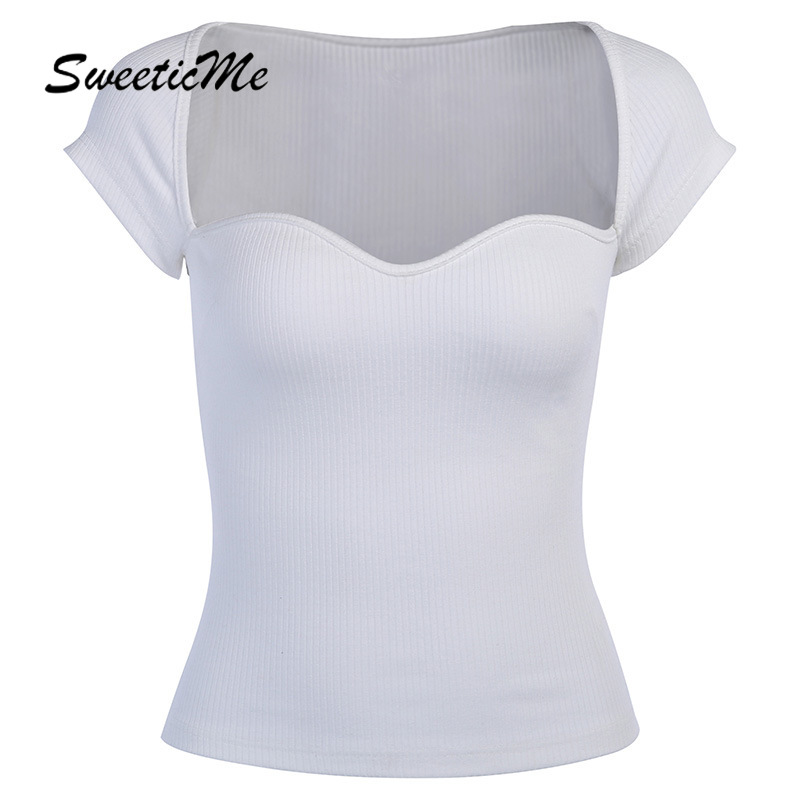 Áo Thun Cotton Tay Ngắn Cổ Thấp Màu Trơn Thiết Kế Mới Thời Trang Dành Cho Nữ