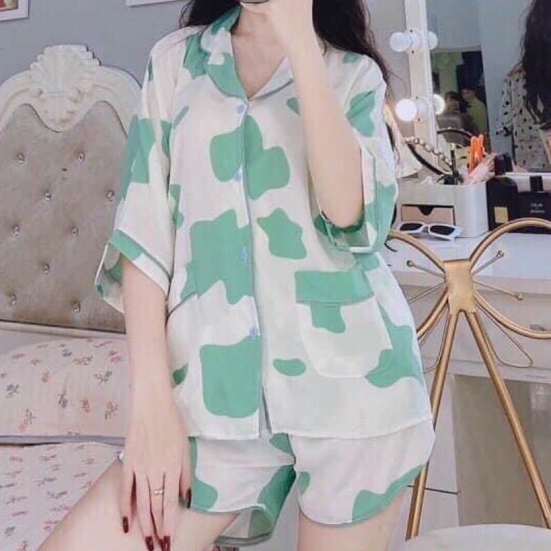 Bộ Ngủ Pijama Nữ Cộc Tay Hoạt Hình Icon Ullazang Siêu Xinh Mẫu Mới