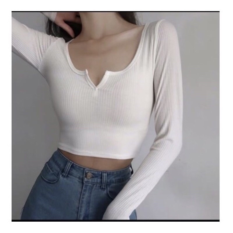 Áo Tay Dài Croptop body cổ V