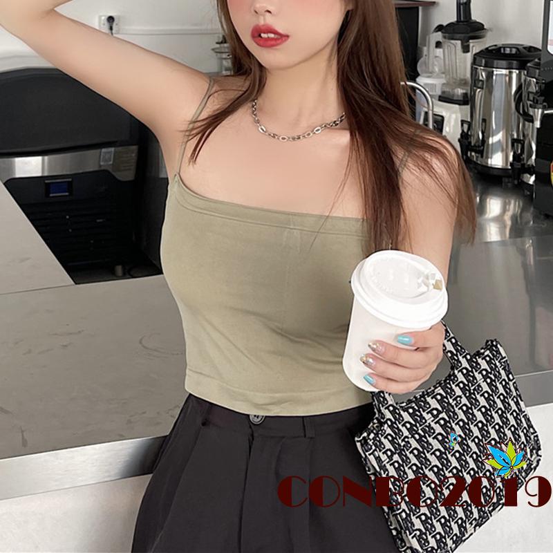 Áo Hai Dây Có Mút Đệm Ngực Màu Sắc Trơn Quyến Rũ Cho Nữ