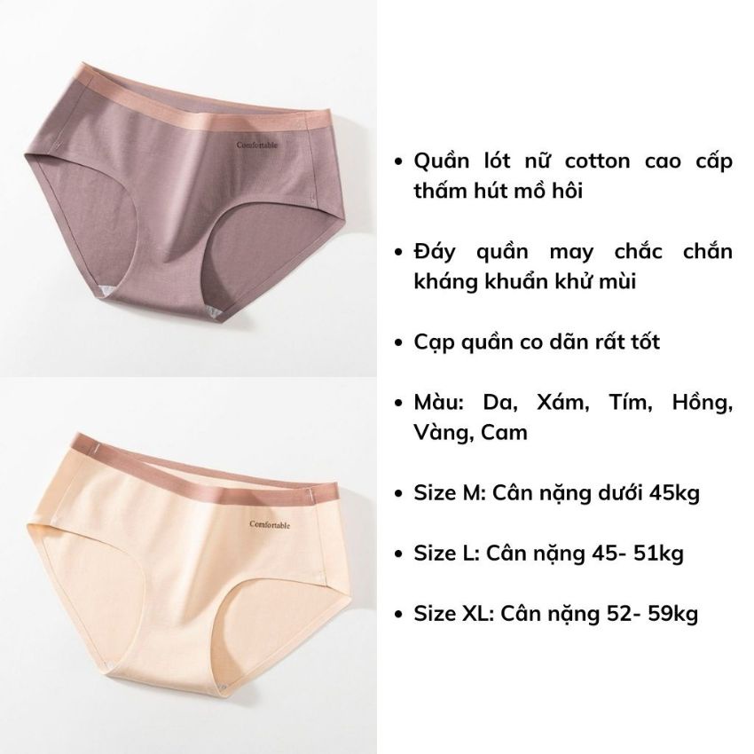 Quần lót nữ cotton cao cấp, quần chíp kháng khuẩn thoáng mát mềm mịn ôm dáng Bellar_bra L155