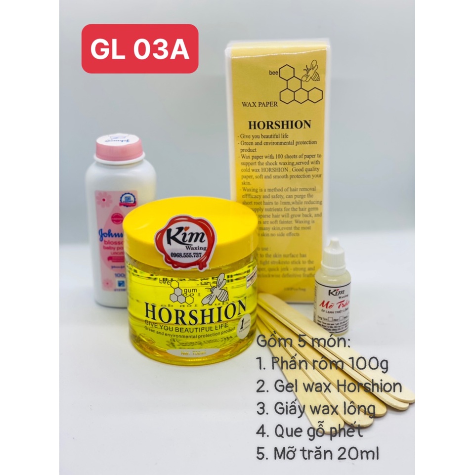 Set Wax lông Gel lạnh Ong Horshion kèm phấn và mỡ trăn Full GL 03