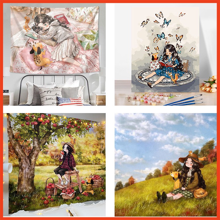 Thảm treo tường trang trí decor phòng dễ thương tặng kèm móc treo và miếng dán kích thước 70x100cm