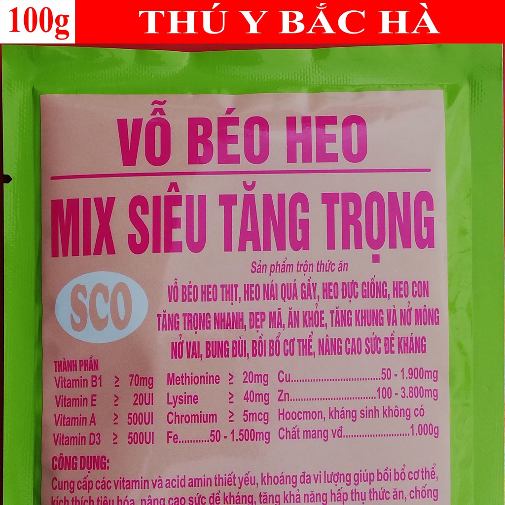100g VỖ BÉO HEO MIX SIÊU TĂNG TRỌNG Vỗ béo heo thịt, heo nái quá gầy, heo đực giống, heo con, tăng trọng nhanh