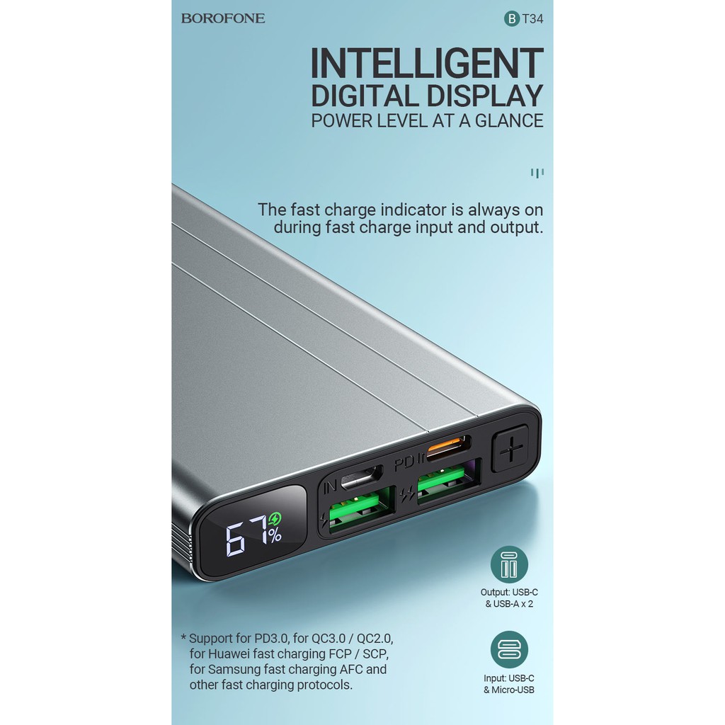 Pin Dự Phòng Có Sạc Nhanh Chuẩn 18w BT34 Dung Lượng 10.000mAh Có Quickcharge 3.0 Hàng Chính Hãng Bảo Hành 1 Đổi 1