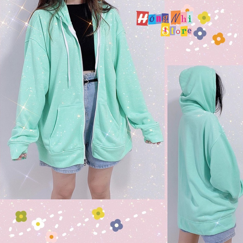 Áo Khoác Hoodie Zip Trơn Oversize Ulzzang Unisex Hoodie Dây Kéo Màu Xanh Ngọc Dáng Rộng - MM