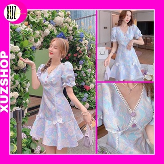 Đ1 đầm hoa dáng xòe tiểu thư tay bồng ngắn