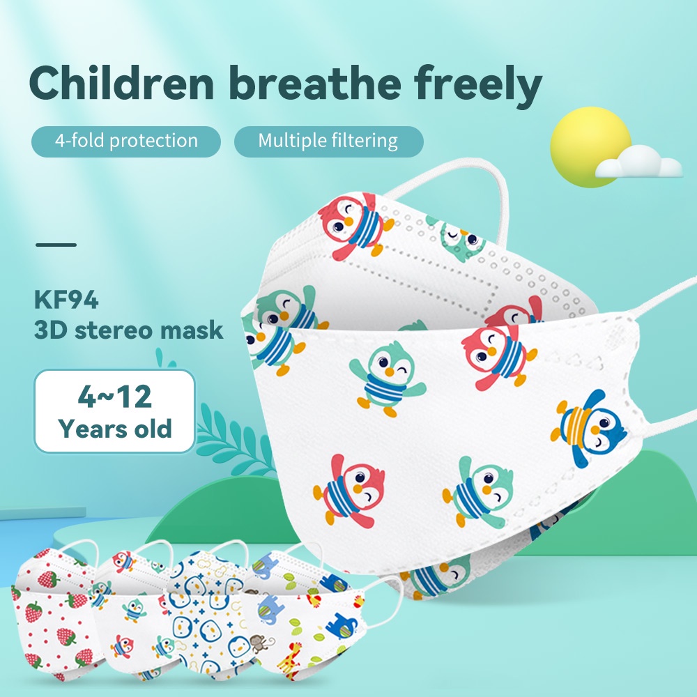 10 chiếc mặt nạ 3D họa tiết dễ thương thoáng khí 4 lớp KF94 cho trẻ 4-12 tuổi GOROS