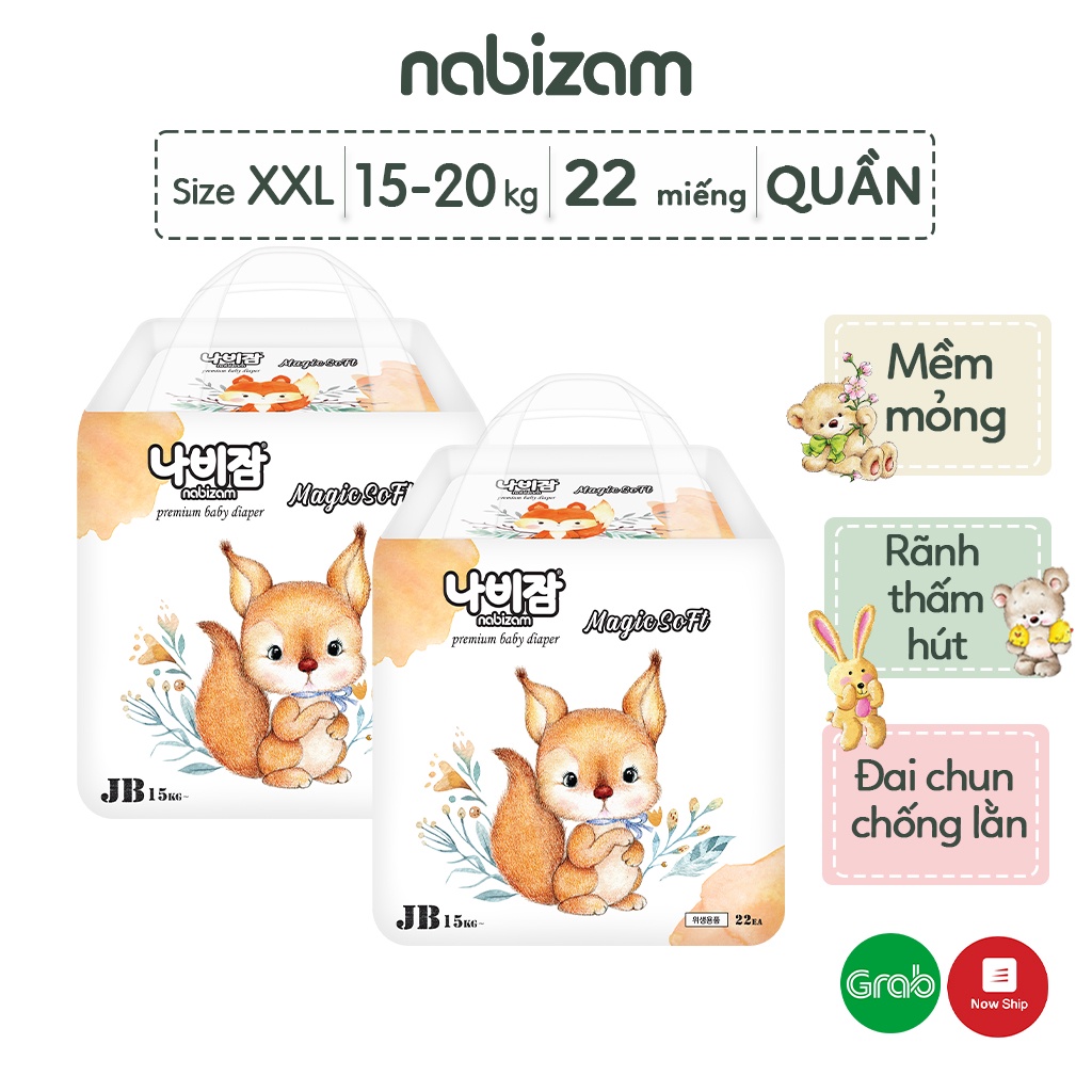 COMBO 2 Bịch Tã/Bỉm Quần NABIZAM Magic Soft Nội Địa Hàn Cao Cấp, Khô Thoáng Hiệu Quả Size 2XL Cho Bé Trên 15kg,22 Miếng