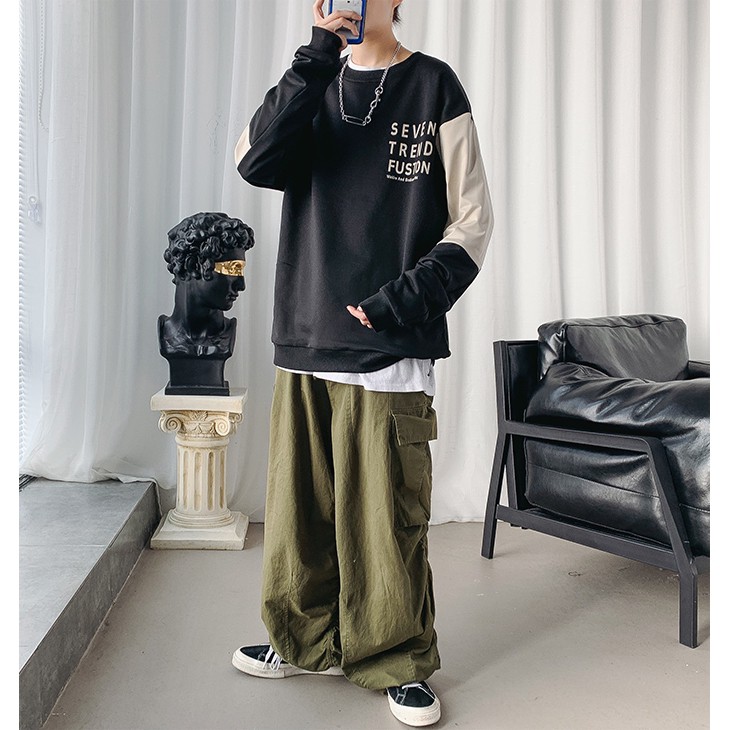 Áo len thun tay dài in chữ tiếng Anh M-2XL dành cho nam