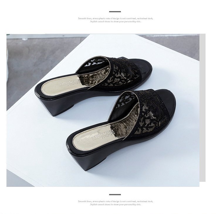 Giày dép trung niên người già, đế cao su chống trơn trượt, dép lưới cao cấp 109 cao 3cm