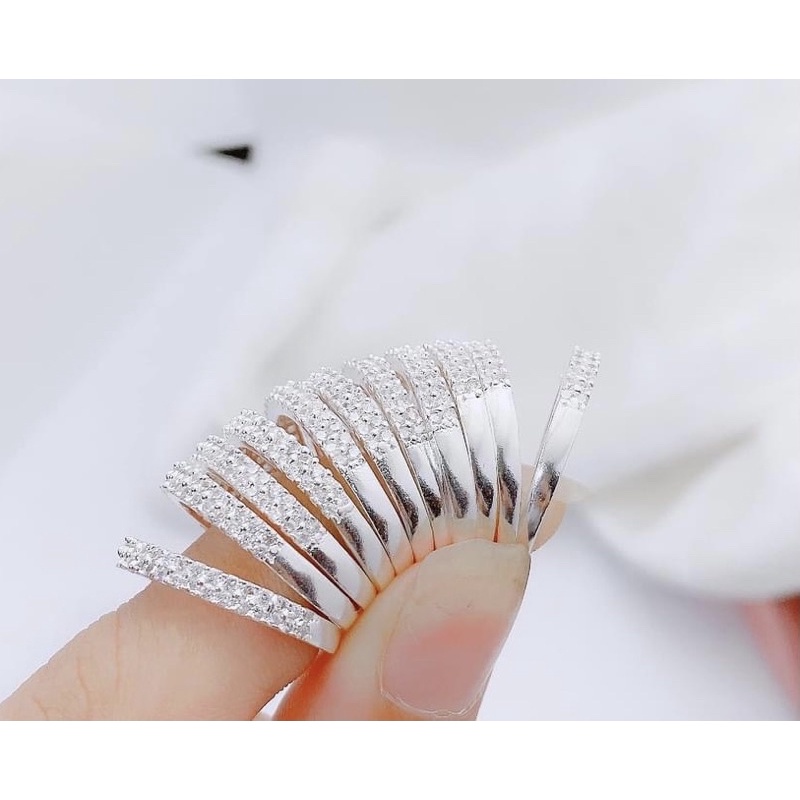 Nhẫn bạc nữ,nhẫn nữ 2 hàng đá thiết kế nhẹ nhàng trẻ trung, thời trang-Bạc Ngọc Anh