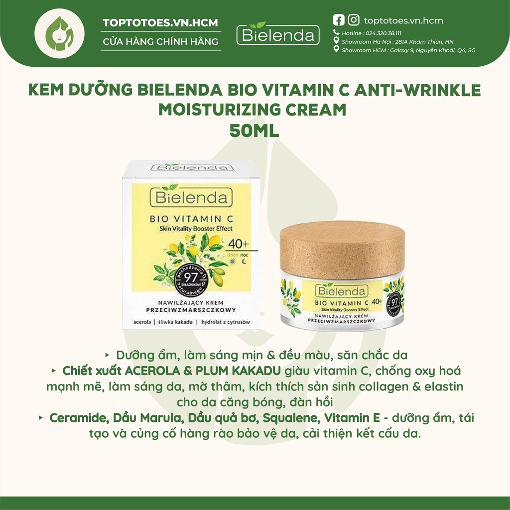 Kem dưỡng Bielenda Bio Vitamin C Anti-Wrinkle Moisturizing Cream 40+ làm sáng và trẻ hóa da