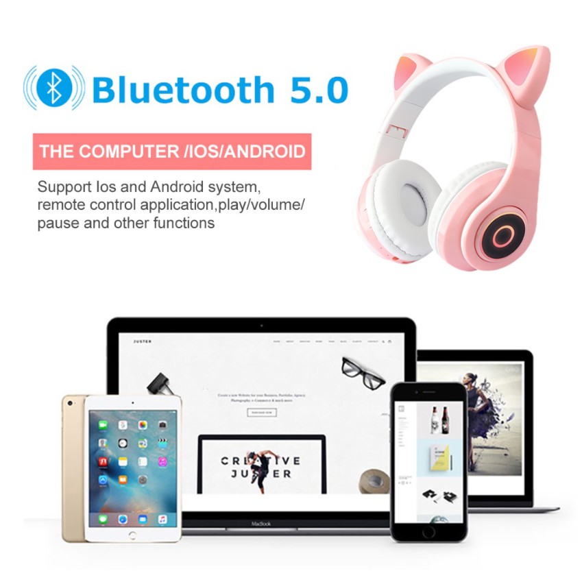 Tai Nghe Mèo Bluetooth Có Mic Led RGB khe cắm thẻ nhớ, Headphone Tai Mèo, Âm Bass Mạnh Mẽ [Bảo Hành 12 Tháng]