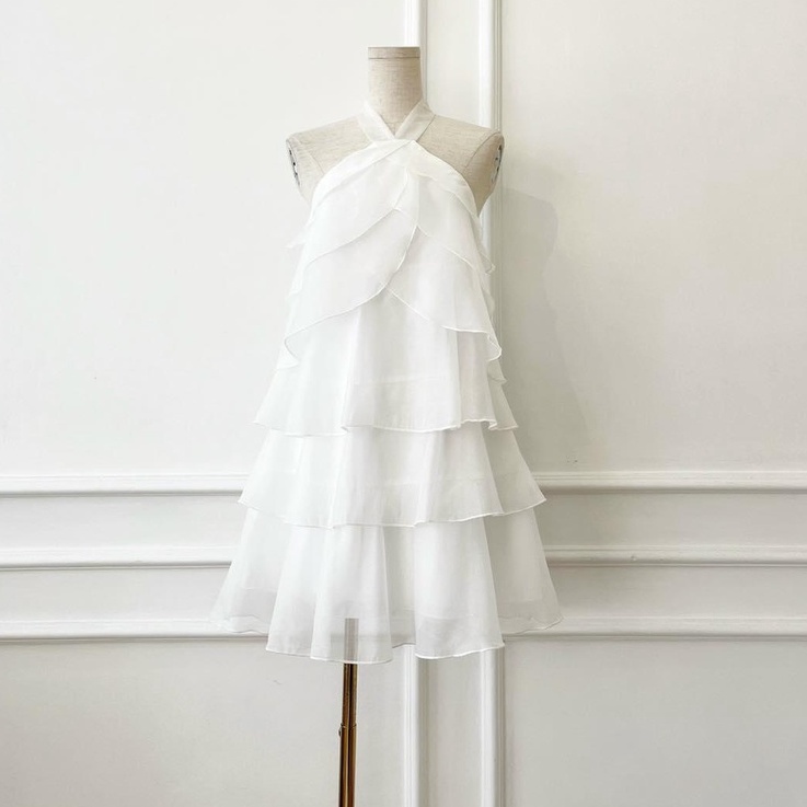 [Ảnh thật] Đầm voan cổ yếm bèo tầng cực xinh xắn