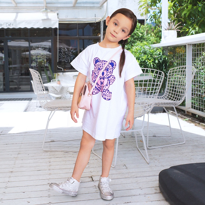 Đầm Cotton Tay Ngắn Dáng Rộng In Họa Tiết Hoạt Hình Thời Trang Mùa Hè Xinh Xắn Cho Bé Gái 1-6 Tuổi