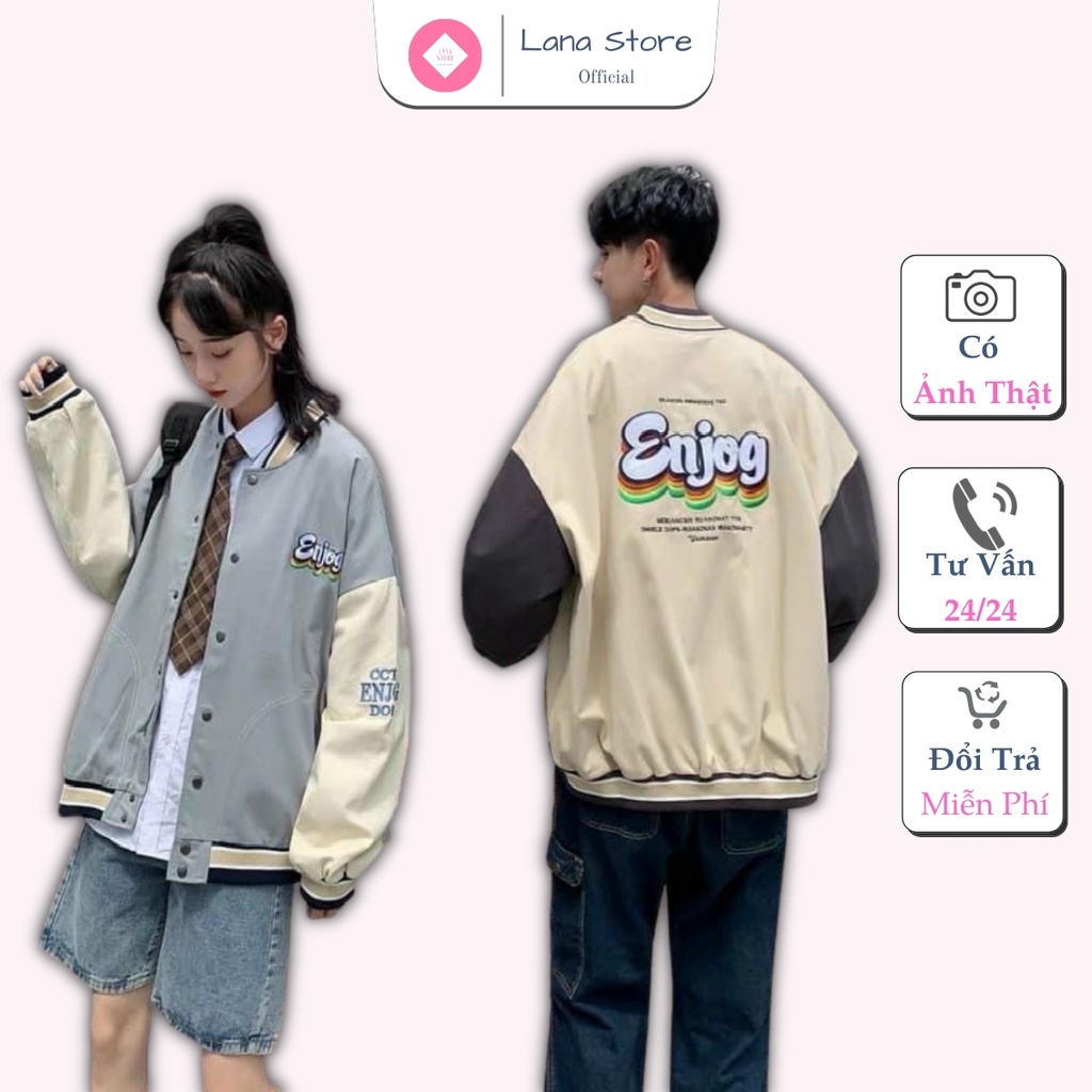 Áo Khoác Bomber Dù Enjoy Chất Dù 2 Lớp Mịn Đẹp Form chuẩn Unisex Nam Nữ Couple