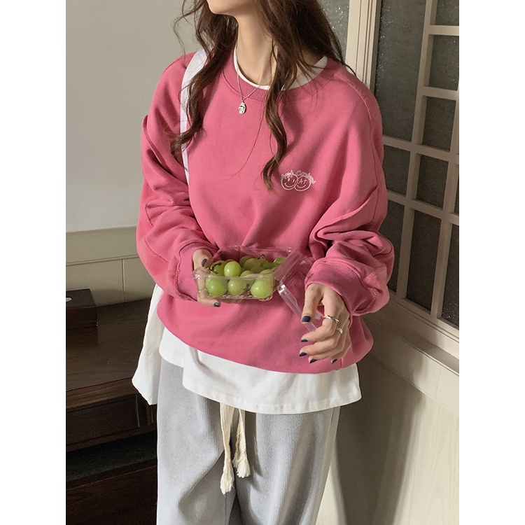 Áo nỉ Sweater nữ Cao cấp Chui đầu Thu Đông cổ tròn Form rộng Ulzzang Hàn Quốc