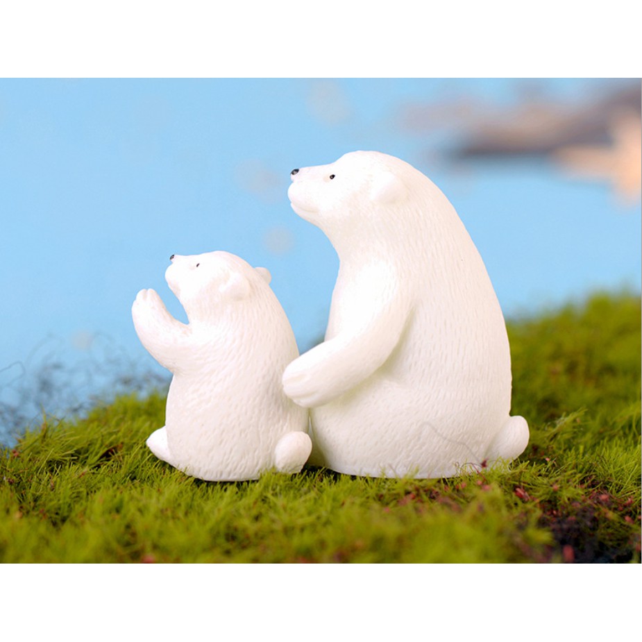 Mô hình đôi gấu Bắc cực mẹ và con trang trí tiểu cảnh, bonsai