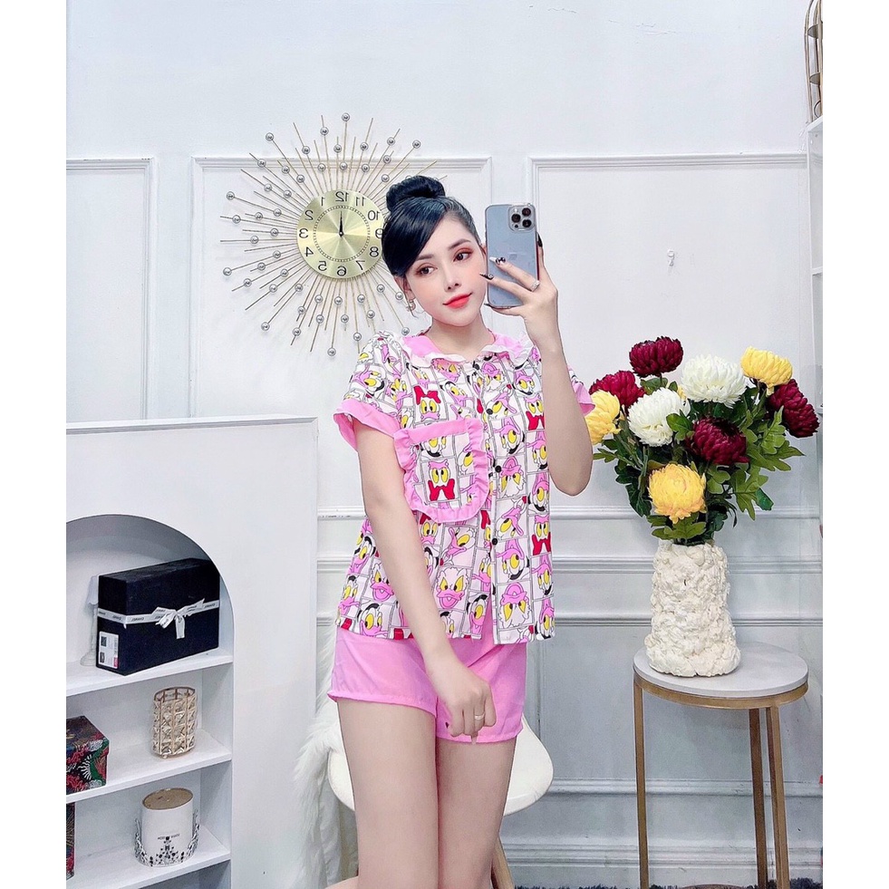 Đồ bộ nữ pijama mặc nhà, bộ ngủ dễ thương quần cộc áo cộc chất vải kate lụa mềm cho mùa hè