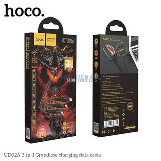 Cáp sạc nhanh dây dù 3.0a 3 in 1 hoco ud02 - dài 1.0m | cáp sạc 3 đầu chình hãng bảo hành 12t