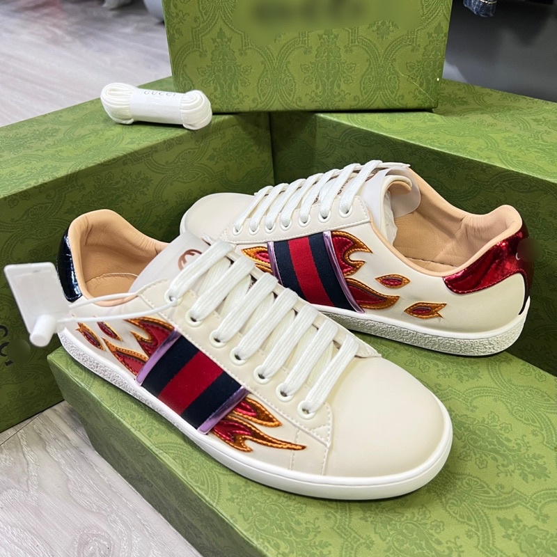 Giày Sneaker Nam GC Thêu Vạch Lửa Siêu Chất Vip full box 7150, giầy da nam hình lửa đỏ chất chơi