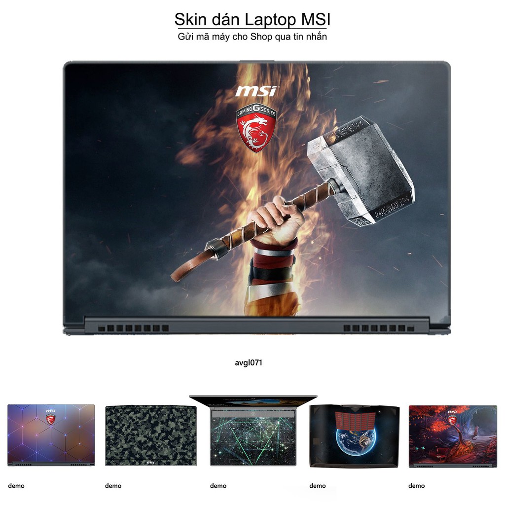 Skin dán Laptop MSI in hình Mjolnir - Avenger - avgl071 (inbox mã máy cho Shop)