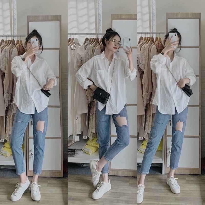 ÁO SƠ MI TRƠN FORM RỘNG (KÈM VIDEO HÌNH THẬT)