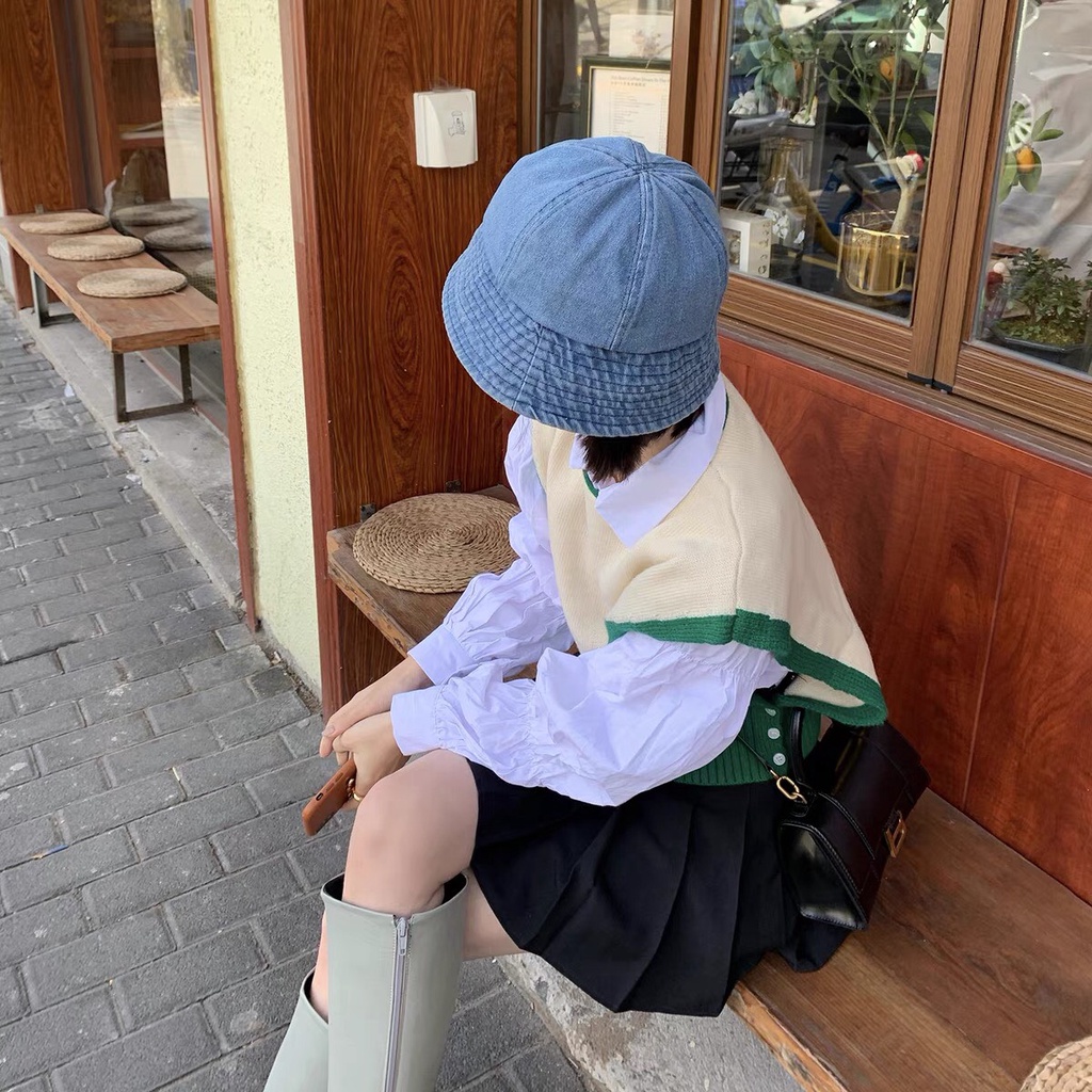Mũ bucket TUMIE nón cụp vành tròn vải jeans trơn Unisex phong cách Ulzzang BK006
