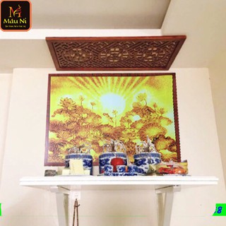 [ TRANH trúc chỉ ]- kt 61cmx81cm - sen tia- dán phòng thờ, vách thờ, bàn thờ,.. tranh trúc chỉ in Mâu ni