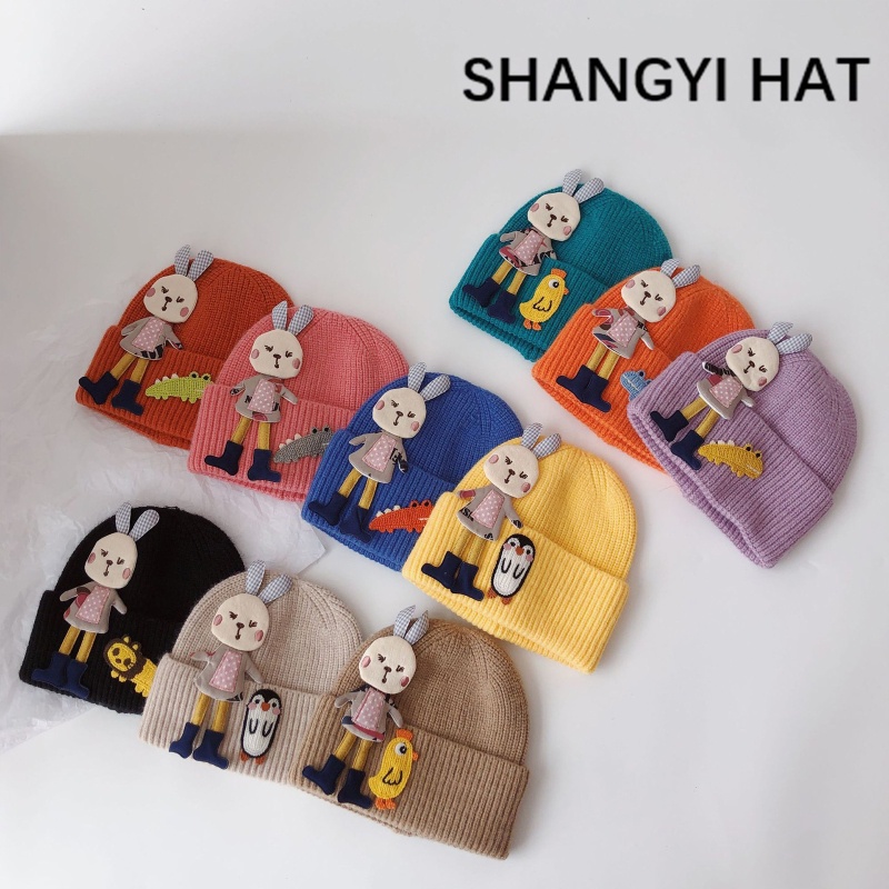 Mũ Beanie Đan Len Giữ Ấm In Họa Tiết Khủng Long / Thỏ Dễ Thương Thời Trang Mùa Đông Cho Bé Trai