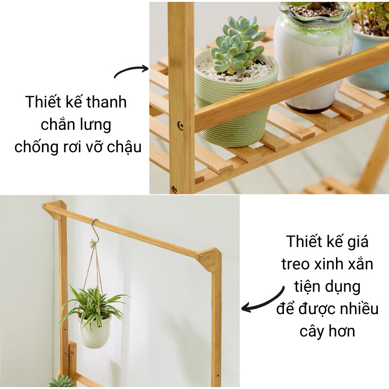 Kệ cây cảnh trong nhà kệ sen đá để ban công gỗ tre thân thiện môi trường kèm hướng dẫn lắp ráp