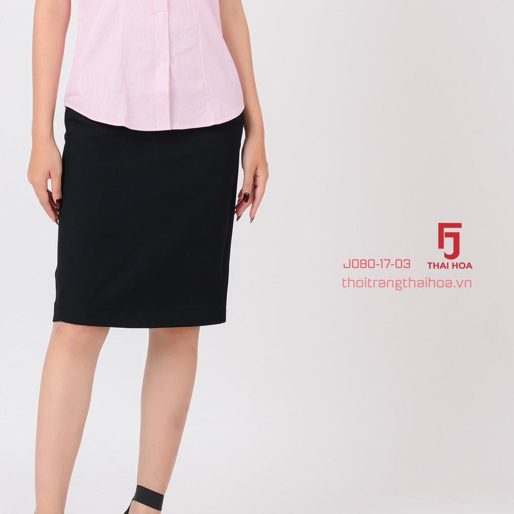 Chân váy dài công sở nữ Thái Hòa, màu đen, dáng ôm, vải nhẹ, độ bền màu cao J080-17-03