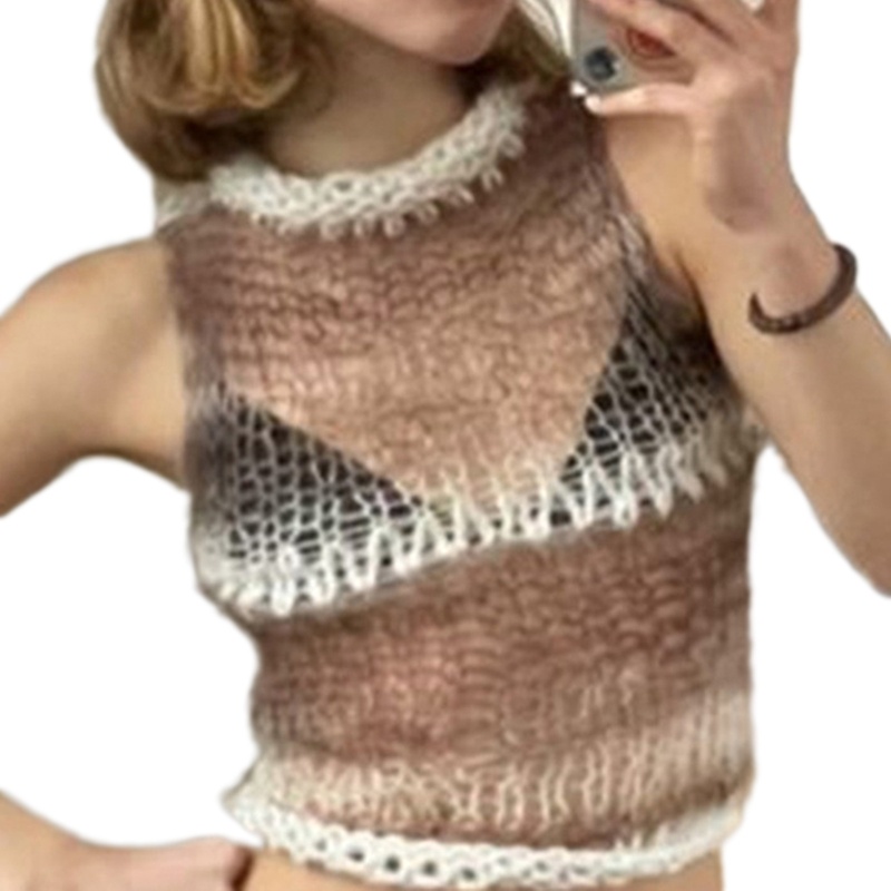 Áo Croptop Dệt Kim Màu Gradient ONERI Thời Trang Đi Biển