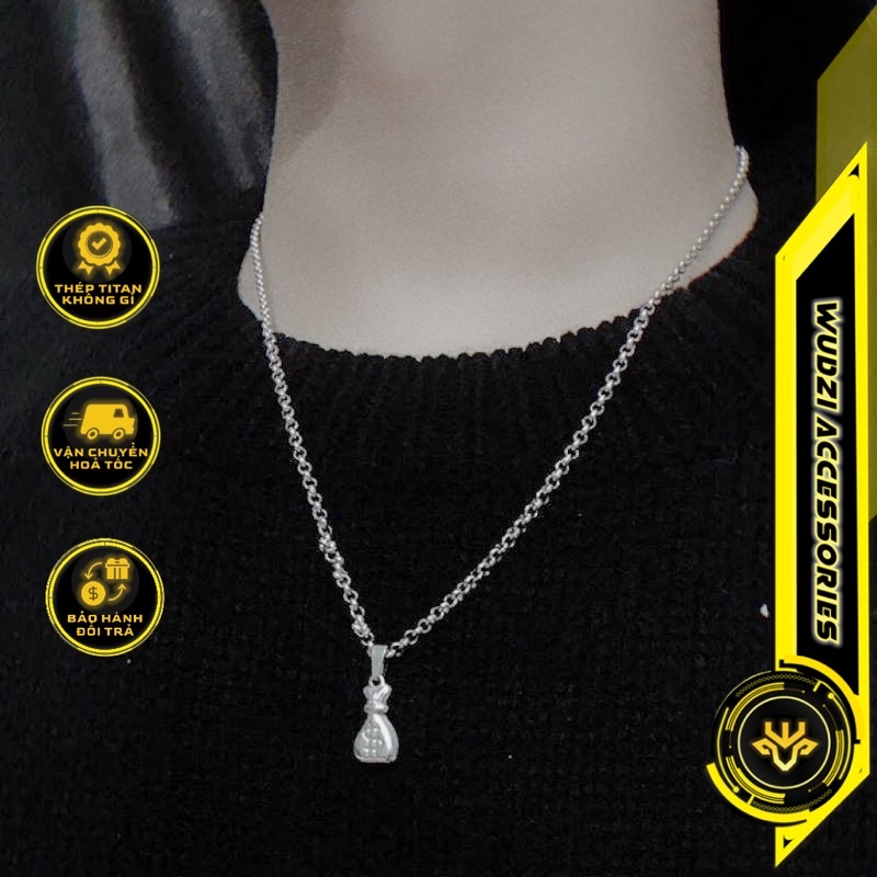 Dây chuyền thép titan không gỉ mặt hình túi tiền Dolla Bag phong cách Hiphop chuỗi dây xích tạo kiểu Đơn Giản Unisex